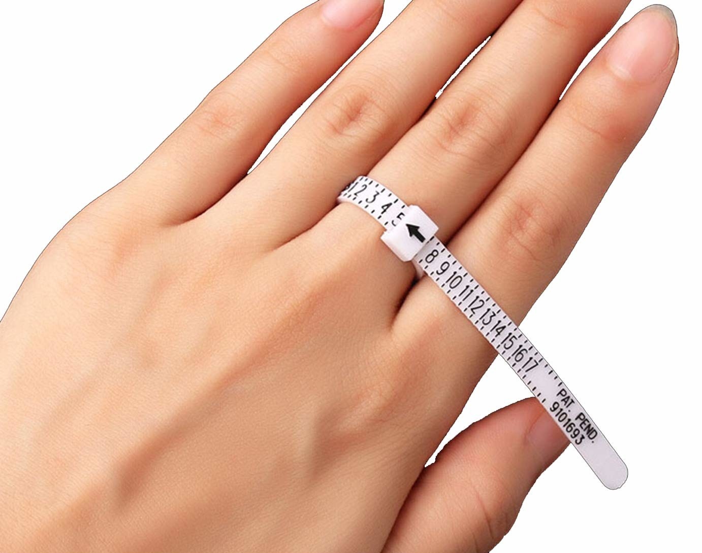 A ring measuring tape that wraps around the finger