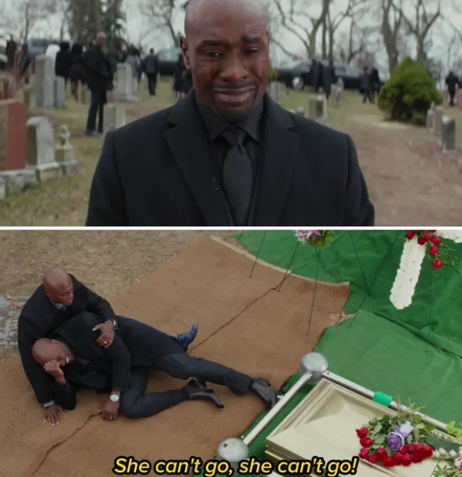 Lance crying at the funeral