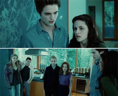 Bella and Edward looking at the Cullen family