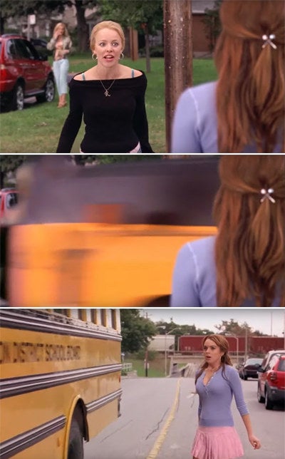 Regina and Cady talking in the middle of the street and Regina getting hit by a bus