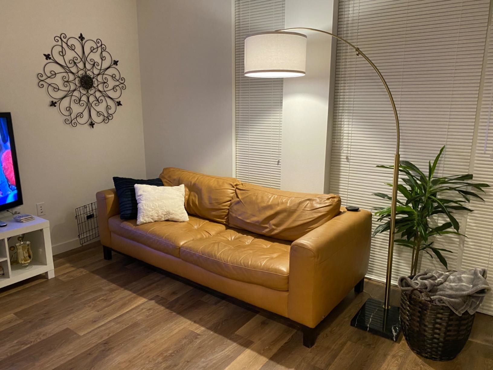 A living room being lit by the arc lamp