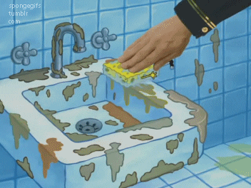GIF of SpongeBob being used to clean a dirty sink 