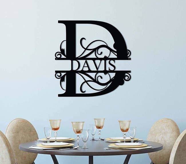 metal wall art sign of a large D with the name Davis within it