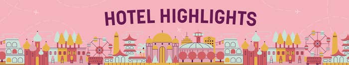 illustrated graphic that says hotel highlights