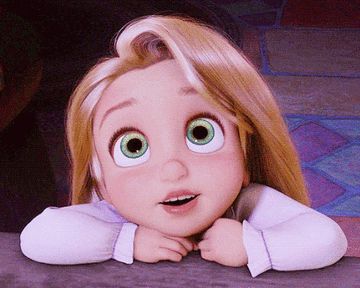 gif of rapunzel from the movie tangled loving laying on her bed sighing while looking up at the ceiling