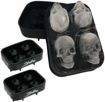 Skull shaped ice cubes in a mold 