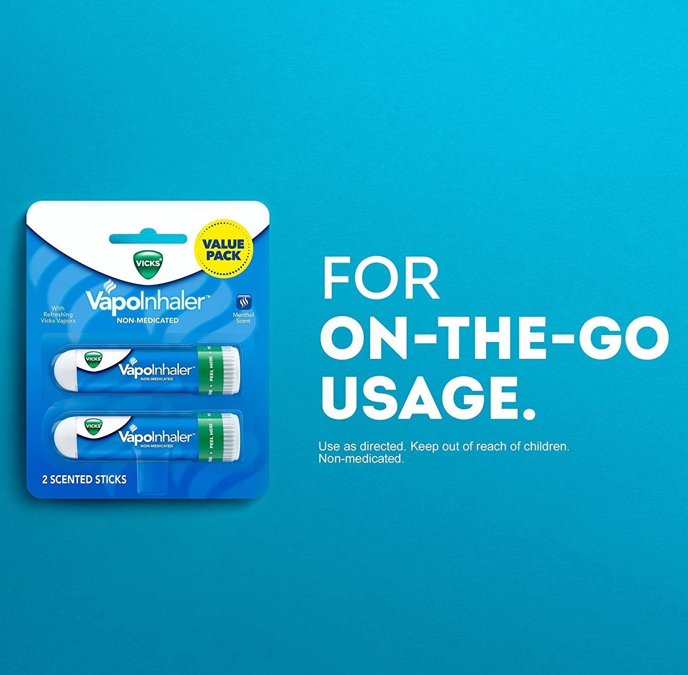 the pack of two vapo inhaler with text that reads &quot;for on-the-go usage&quot;