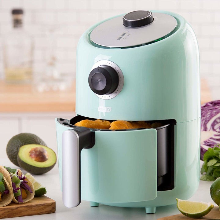 The air fryer in light blue
