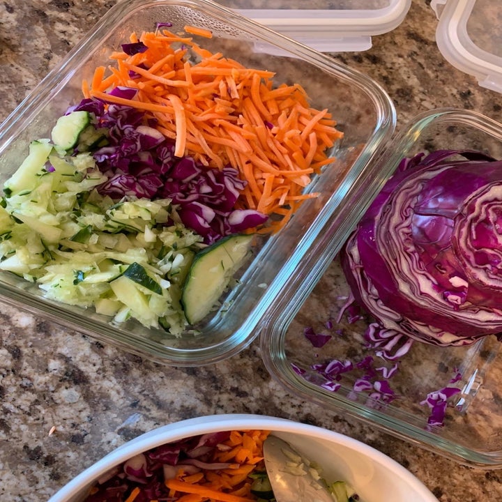 Reviewer shot of meal prep in the containers 