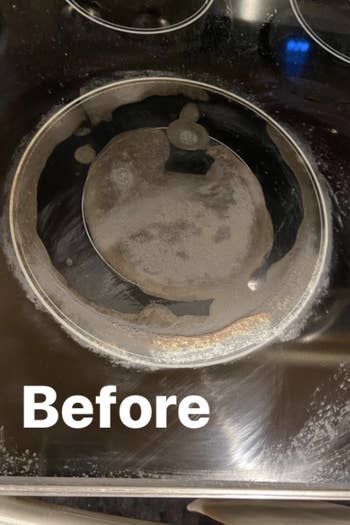 A dirty cooktop before using the kit