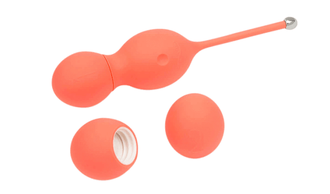 The three orange kegel balls with vibrating tool 