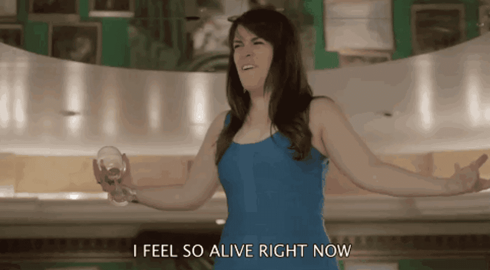 Gif of Abby from Broad City shouting &quot;I feel so alive right now&quot;