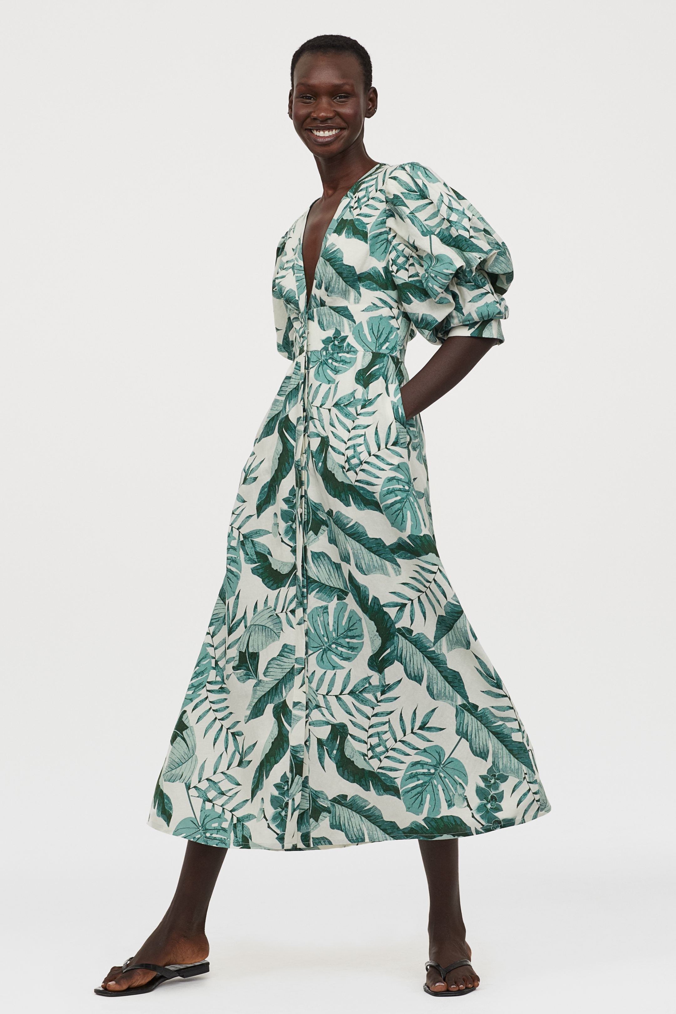 h and m palm print dress