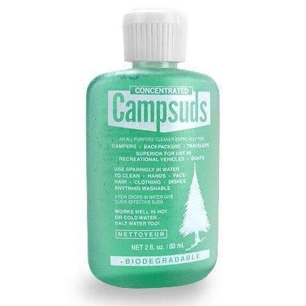 small green bottle of camp suds