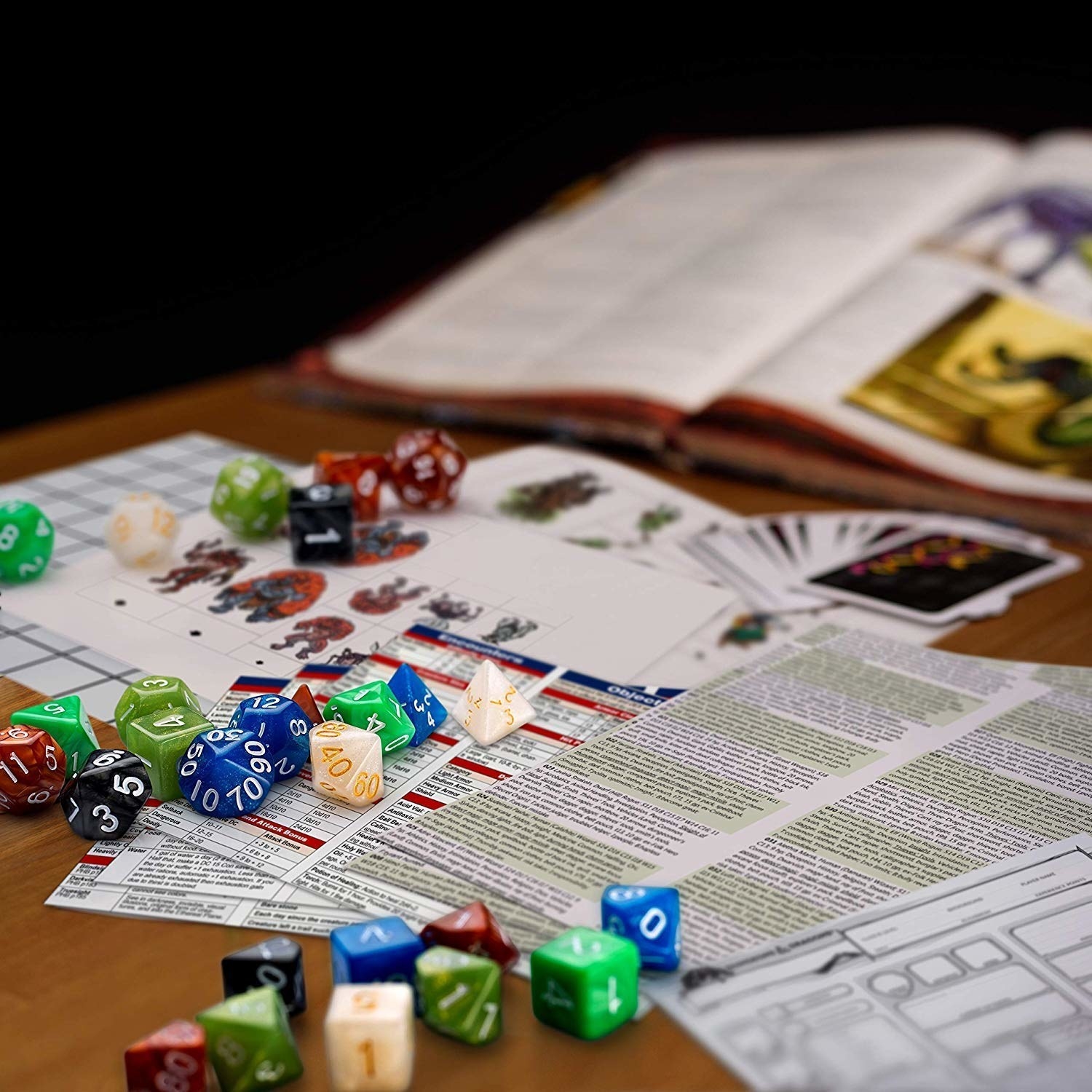 a dnd book set and dice
