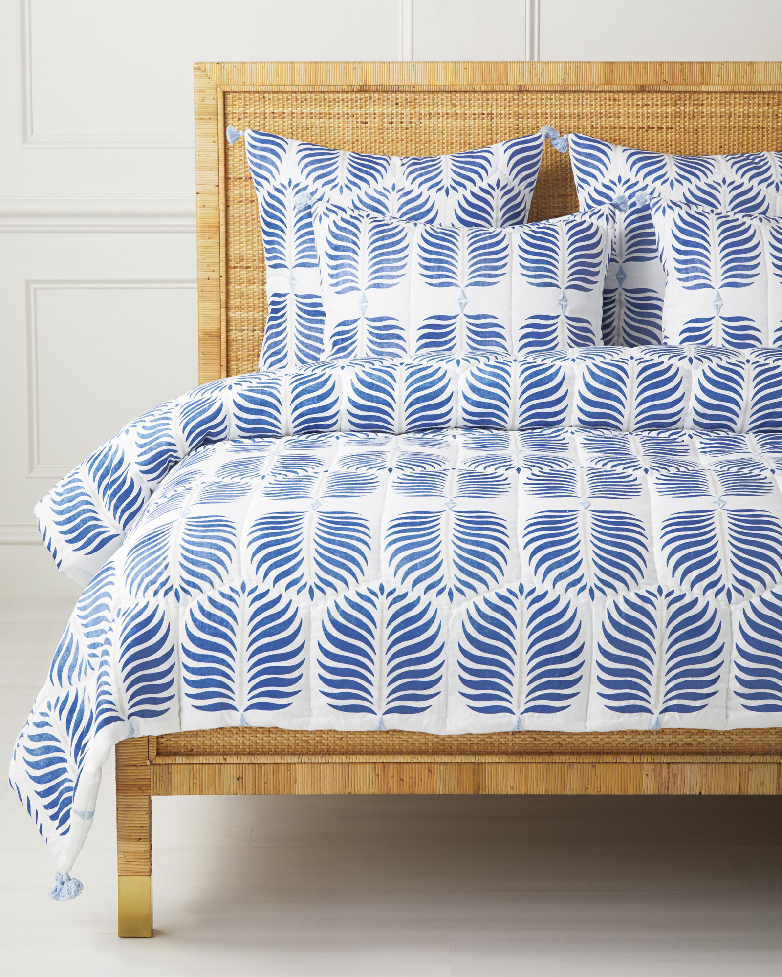 Image of the blue and white bedding