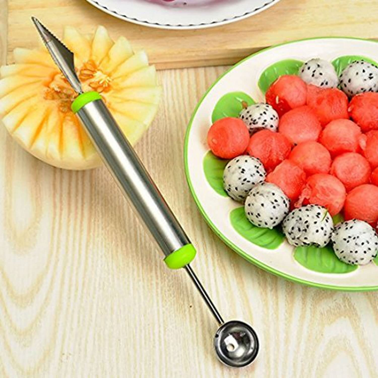 2-in-1 Stainless Steel Melon Baller Scoop Fruit Ice Cream Carving Knife  With Spoon (assorted) - 1 Piece