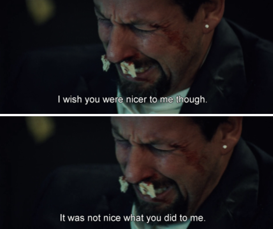 Adam Sandler crying with a bloody nose
