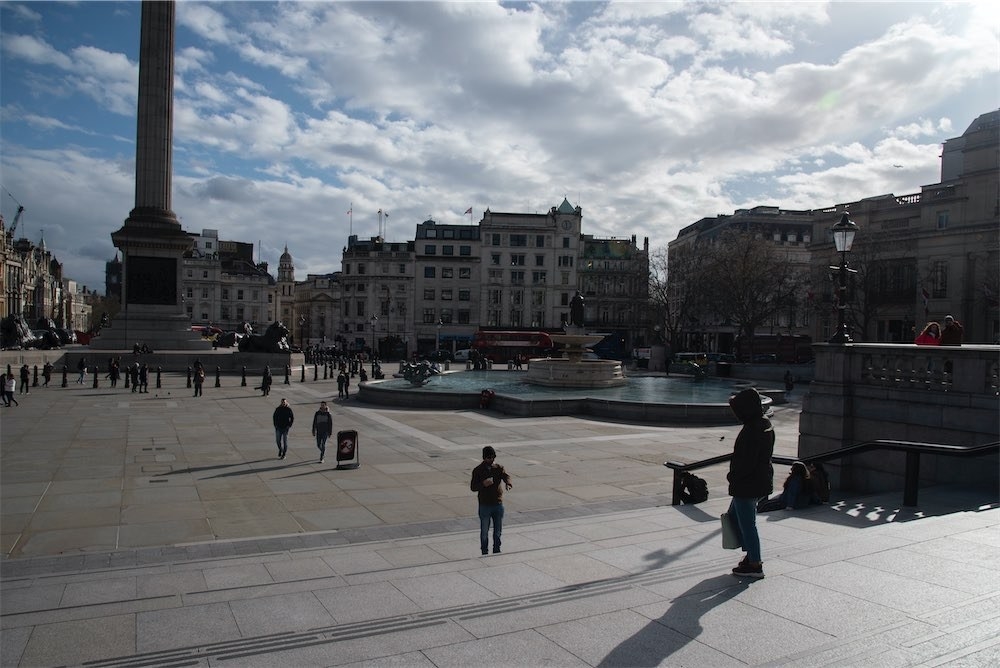 Visibly quiet at Trafalgar Square on March 12.