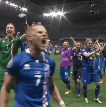 Iceland football team celebrating