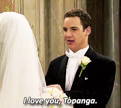 a gif of cory and topanga from boy meets world on their wedding day