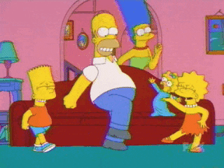 a gif of the simpson family dancing around their couch
