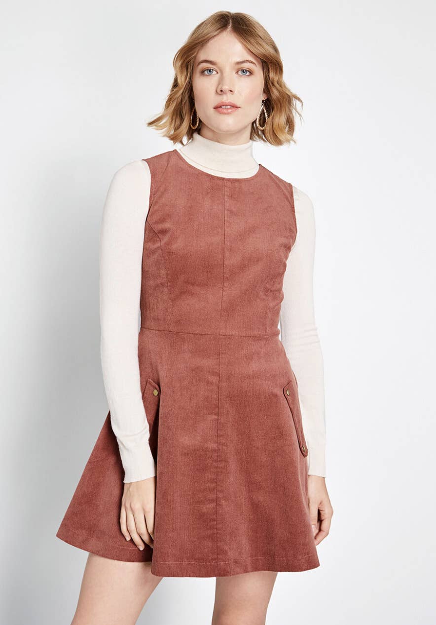 modcloth brown dress ModCloth Size 8 Brown Plaid Swing Dress Picnic Preppy Country V-neck