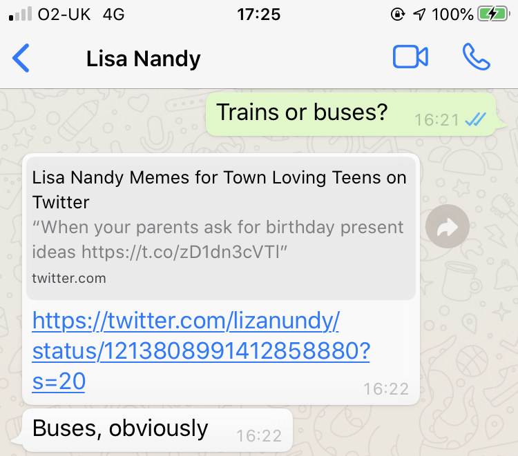A WhatsApp conversation between Lisa Nandy and BuzzFeed News. 