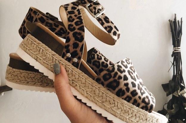 Women's Huarache-Style Wedges - Ankle Straps / Metal Buckles / Leopard /  Brown