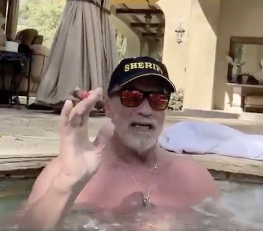 Arnold Schwarzenegger Urged Everyone To Practice Social Distancing While Smoking A Cigar Inside Of His Hot Tub