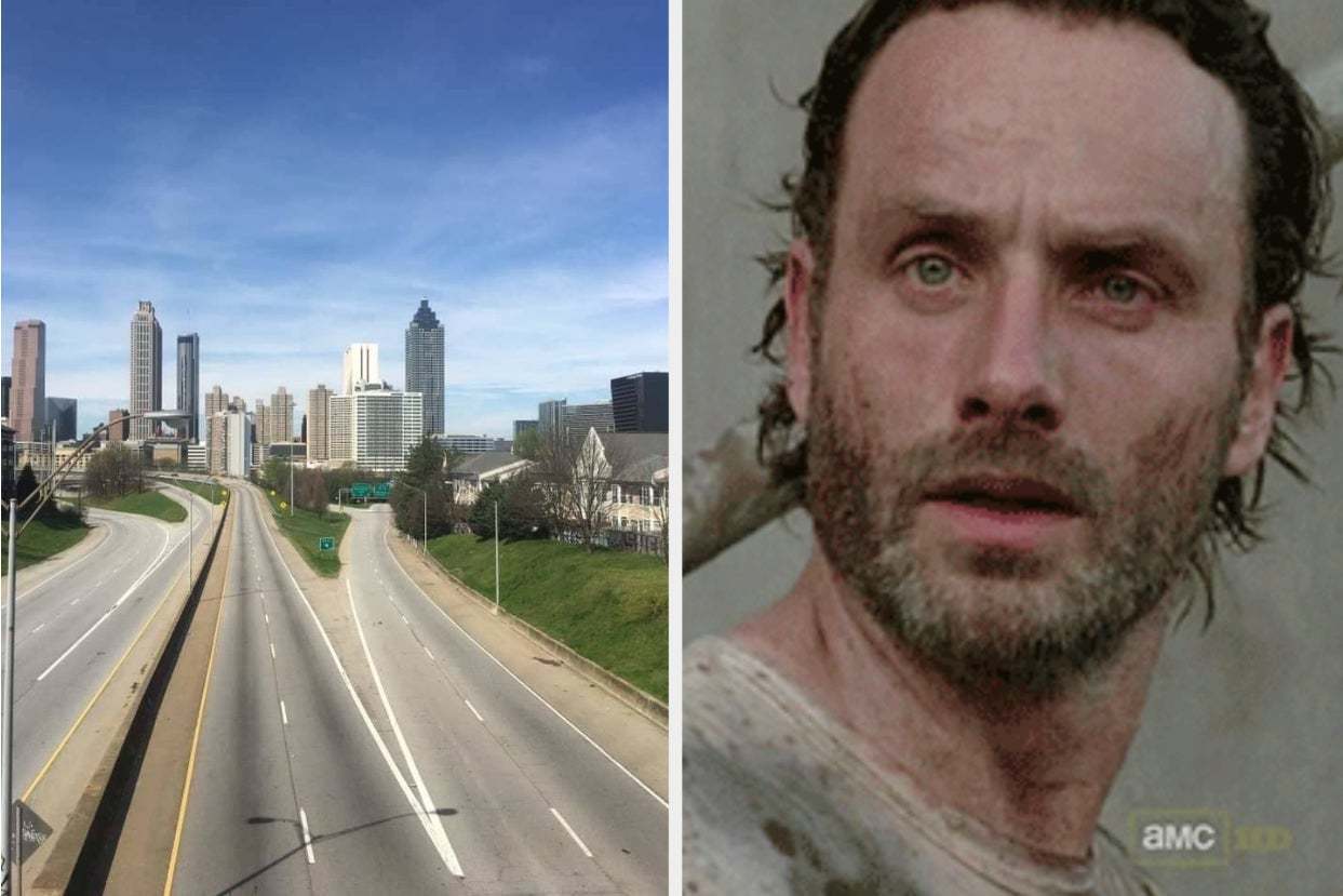 The walking dead poster VS the actual Atlanta highway yesterday.  Funny  Pictures, Quotes, Pics, Photos, Images. Videos of Really Very Cute animals.