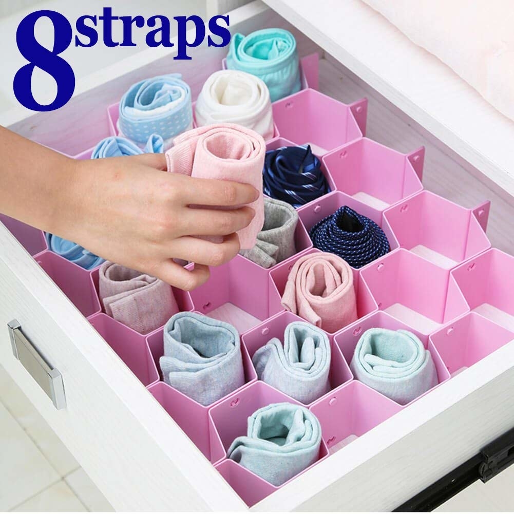 A pink honeycomb organiser in a drawer 