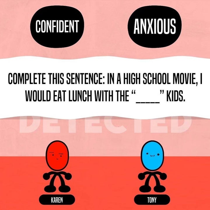 a screenshot of a game asking "complete this sentence, in a high school movie I would eat lunch with  fill-in-the-blank kids"