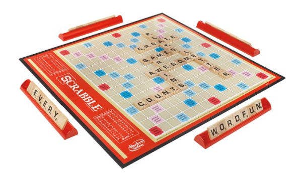 Scrabble board and fourtile racks