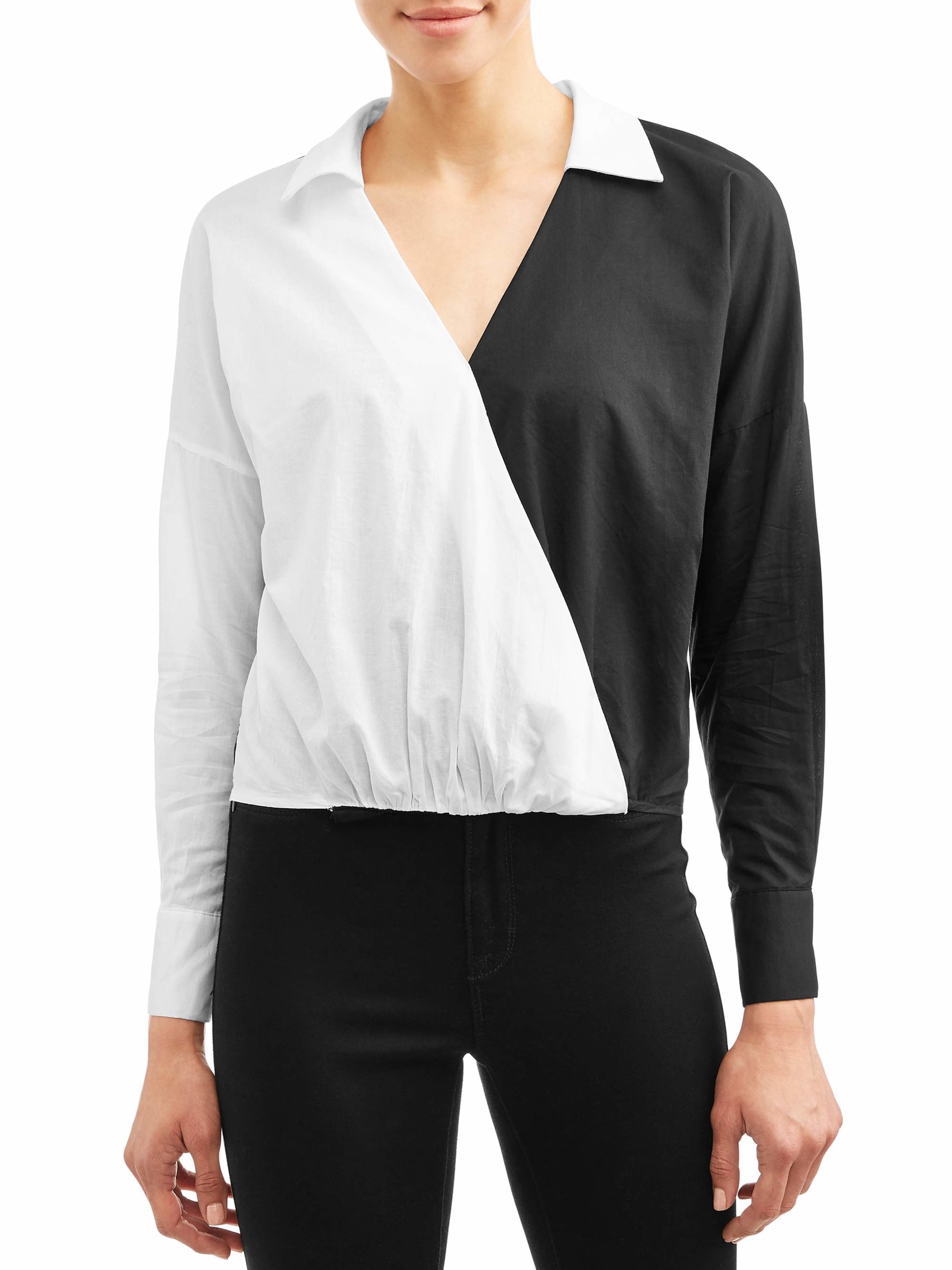 The contrasting black and white long sleeve top