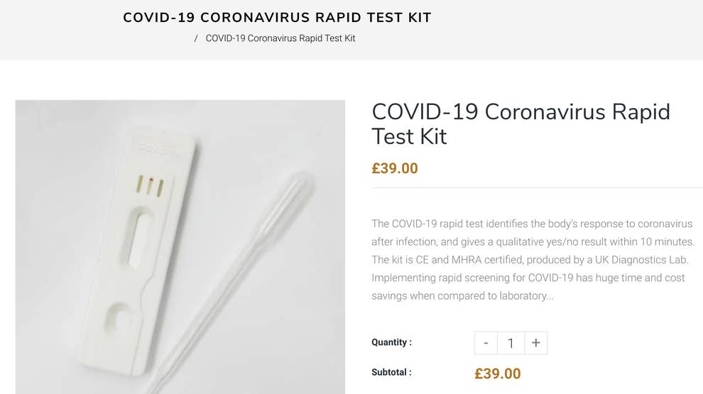 A Uk Website Was Illegally Selling Coronavirus Test Kits To British Consumers For Home Use