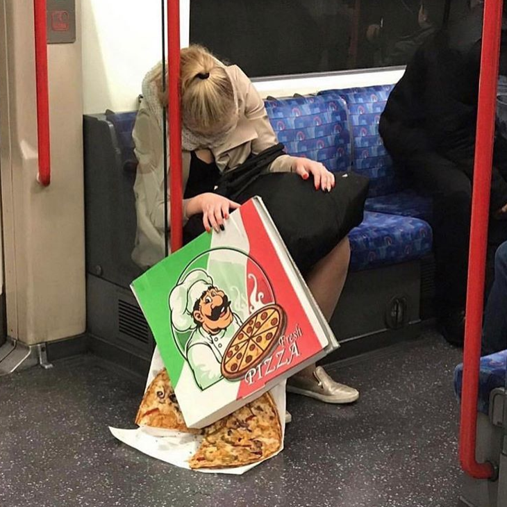 Advertisement. this pizza spent more time on the floor than it did in the o...
