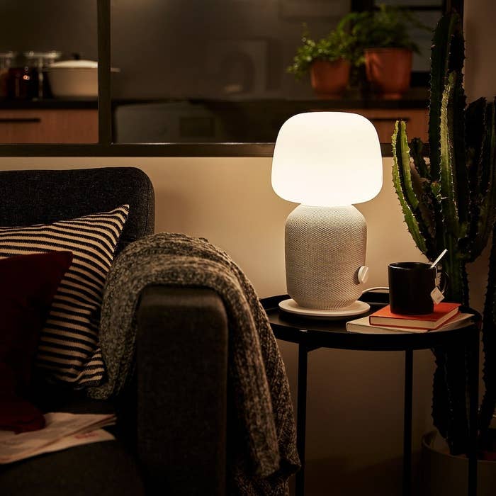 a table lamp with a built-in speaker