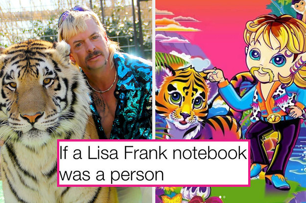 Lisa Frank Posted This Drawing Of Joe Exotic From "Tiger King" Looking Like The Cover Of One Their Notebooks And It's Truly Art