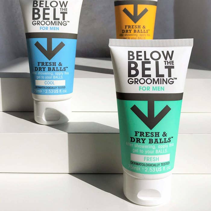 Three tubes of Below the Belt cream in various scents