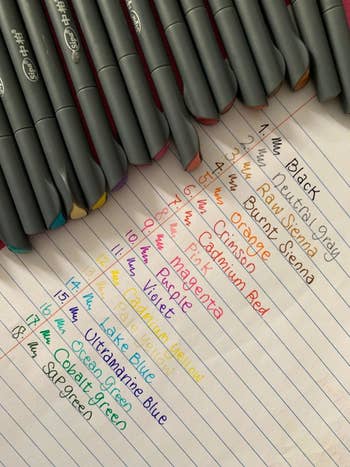 Fine point pens in 18 different colors 