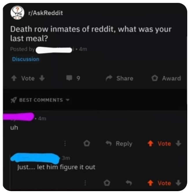 reddit post asking death row inmates what their last meal was