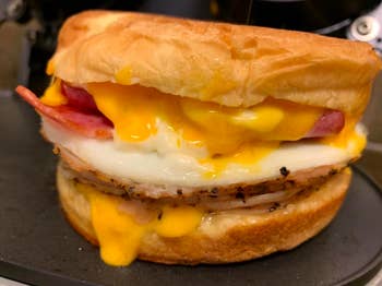 reviewer photo of a completed breakfast sandwich