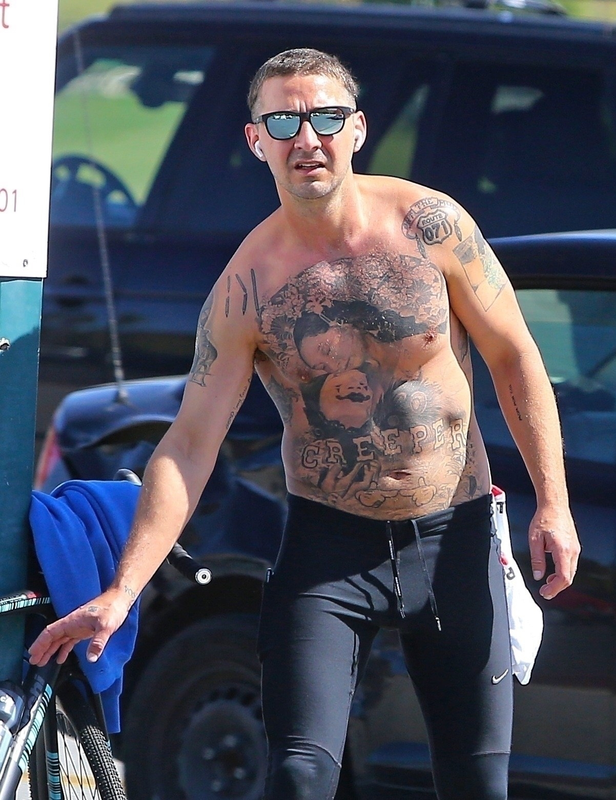 Shia Labeouf's permanent full chest tattoo he got done for his role in The  Tax Collector | Instagram