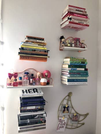BuzzFeed editor's floating bookshelves on her bedroom wall 