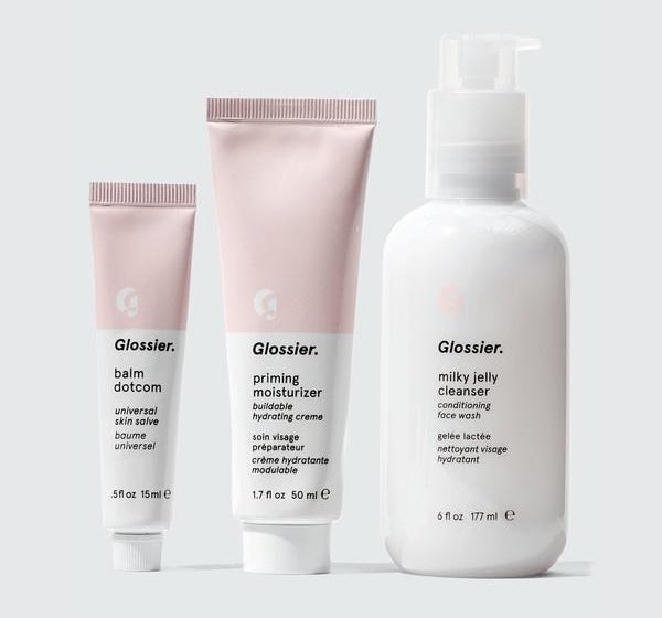 The set of balm dotcom, priming moisturizer, and milky jelly cleanser