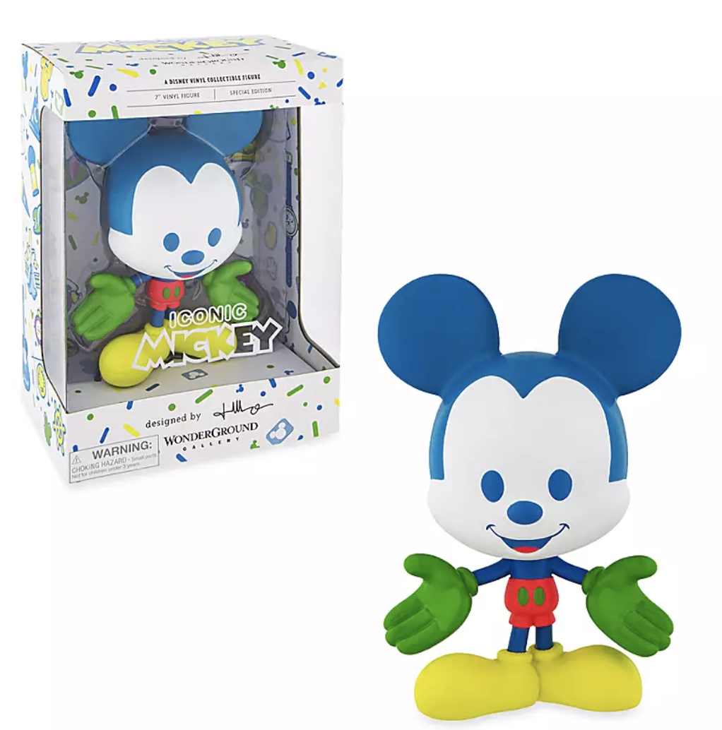 a small vinyl toy of mickey in neon colors
