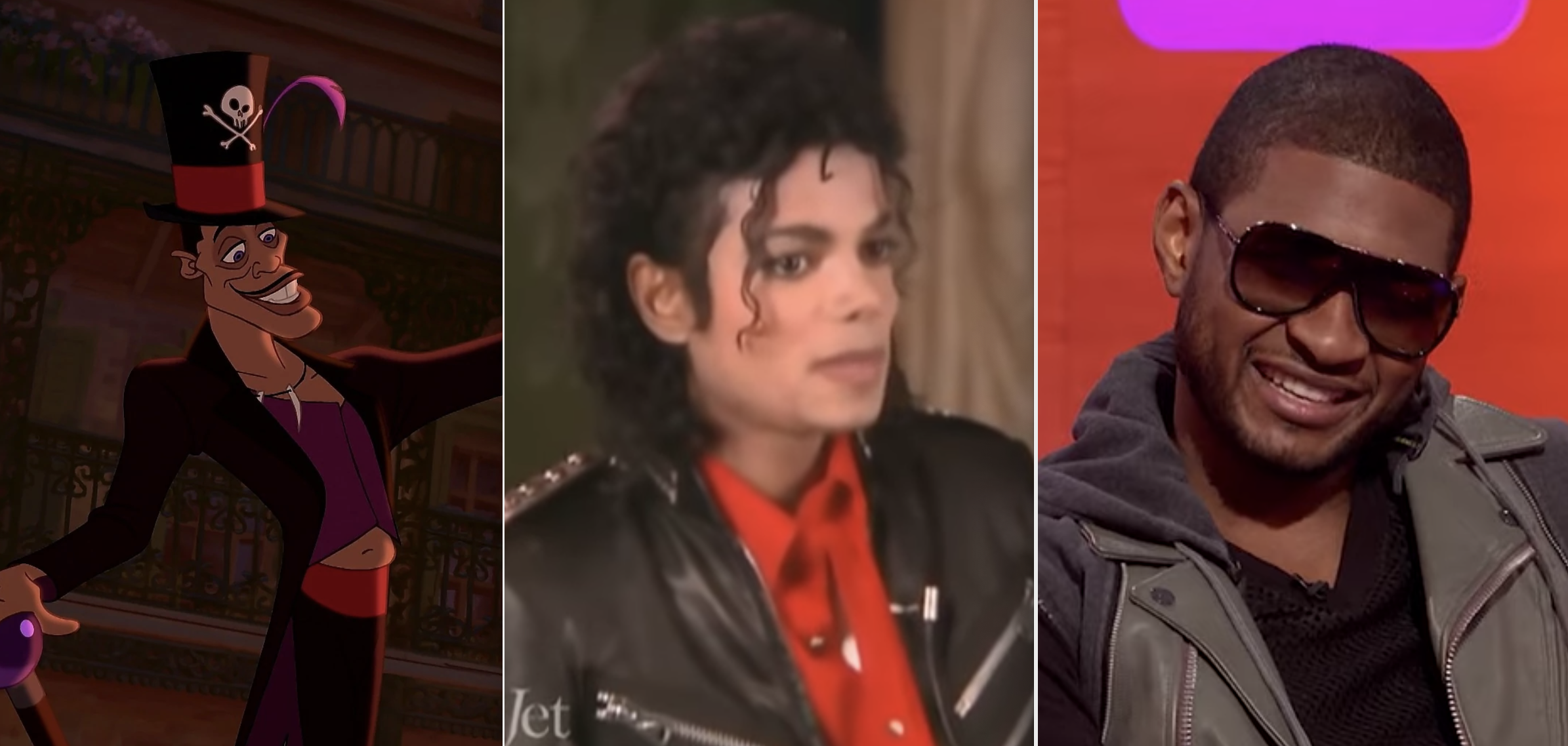 Side-by-sides of Dr. Facilier, Michael Jackson, and Usher 