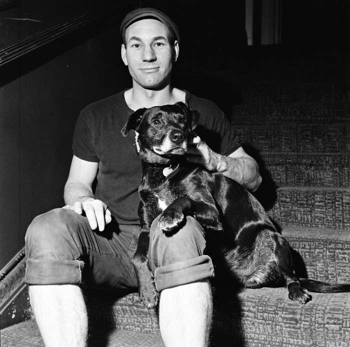 Patrick Stewart and a dog lookin all young