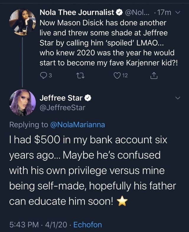 Mason Disick Is Feuding With Jeffree Star After He Called Him Spoiled Af On Another Tiktok Livestream